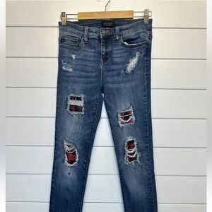 Judy blue plaid patch skinny jeans